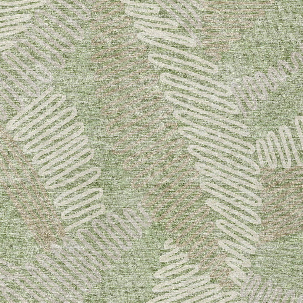 Tabselect Home Line 8' X 10' Artichoke Green Brown And Ivory Floral Washable Indoor Outdoor Area Rug