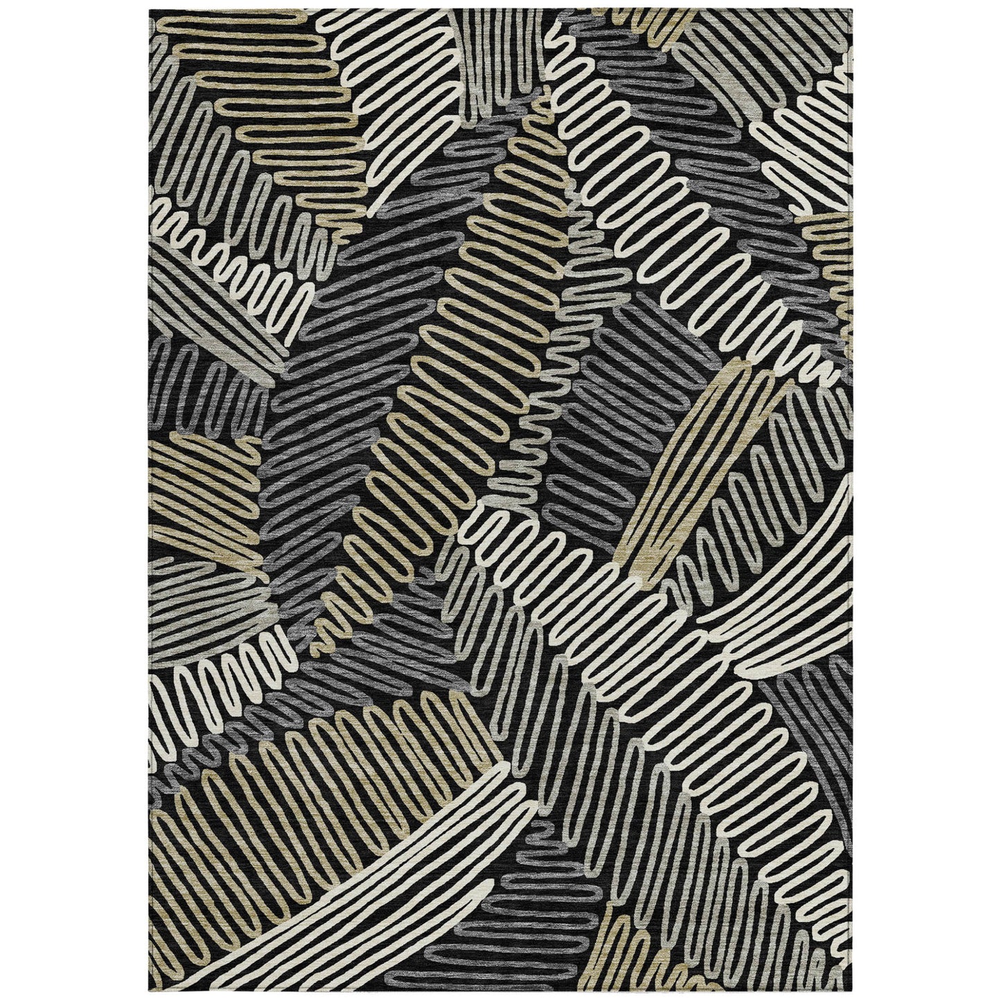 Tabselect Home Line 5' X 8' Black Gray And Ivory Floral Washable Indoor Outdoor Area Rug