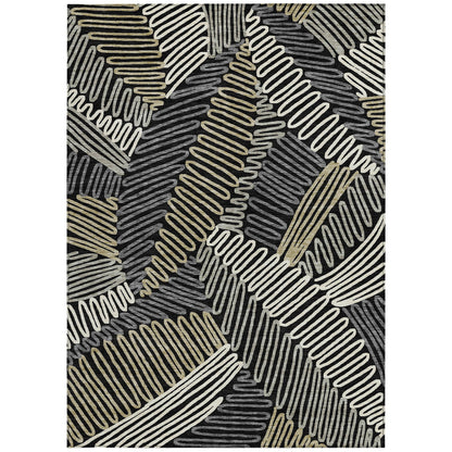 Tabselect Home Line 5' X 8' Black Gray And Ivory Floral Washable Indoor Outdoor Area Rug