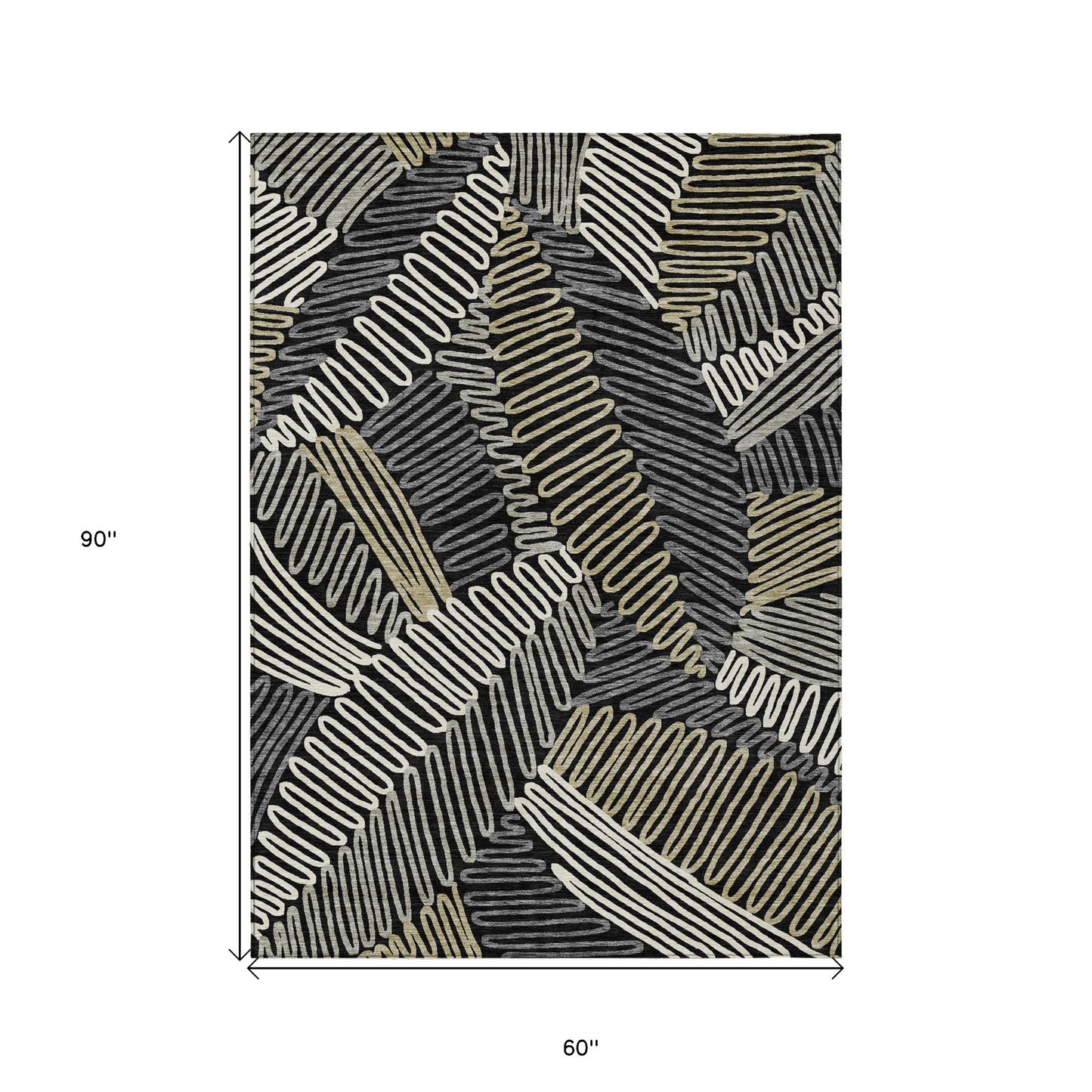 Tabselect Home Line 5' X 8' Black Gray And Ivory Floral Washable Indoor Outdoor Area Rug