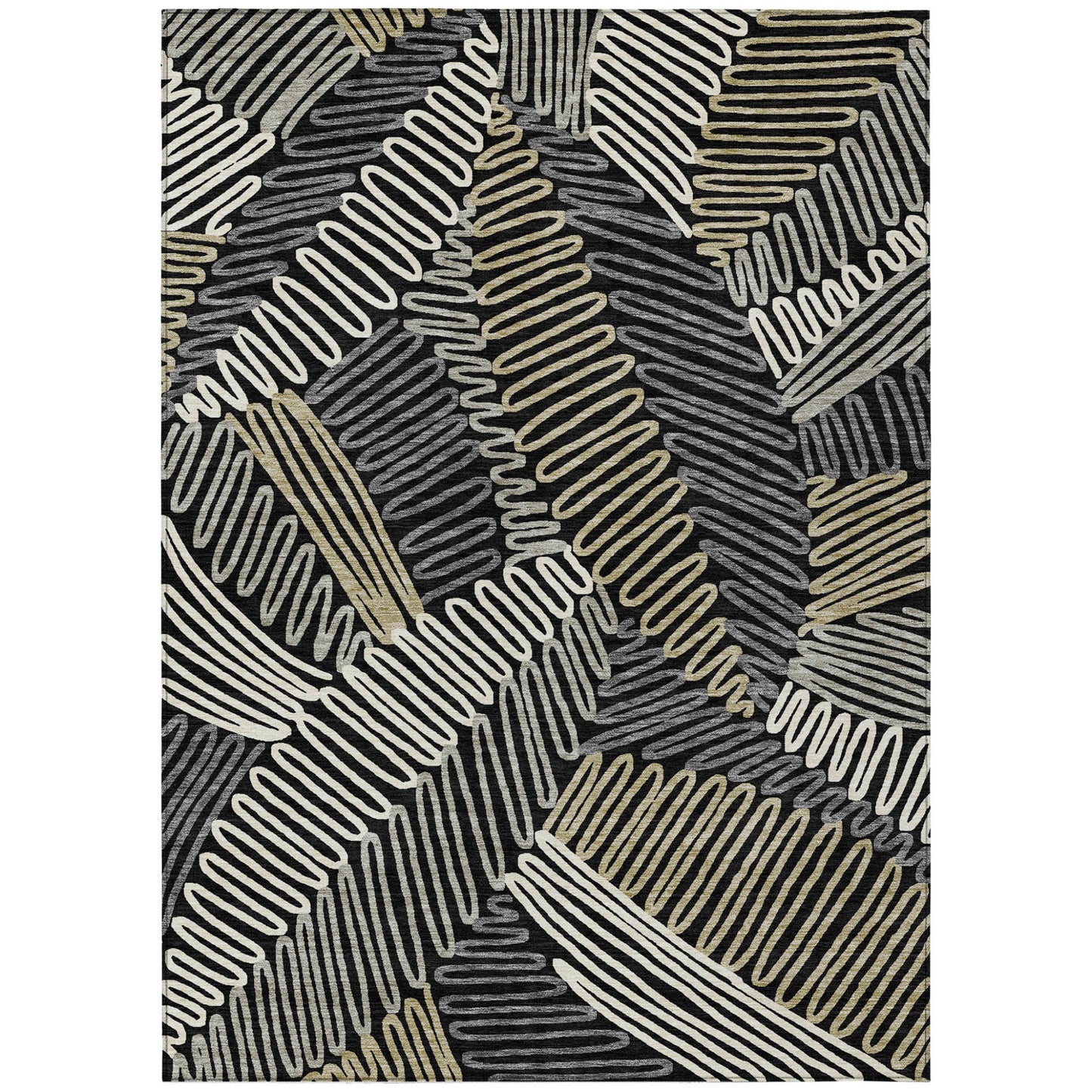 Tabselect Home Line 5' X 8' Black Gray And Ivory Floral Washable Indoor Outdoor Area Rug