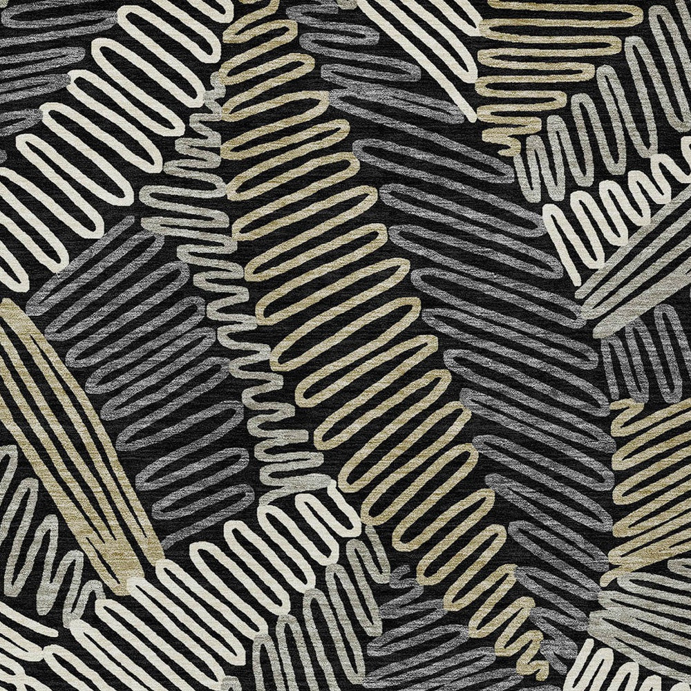 Tabselect Home Line 5' X 8' Black Gray And Ivory Floral Washable Indoor Outdoor Area Rug