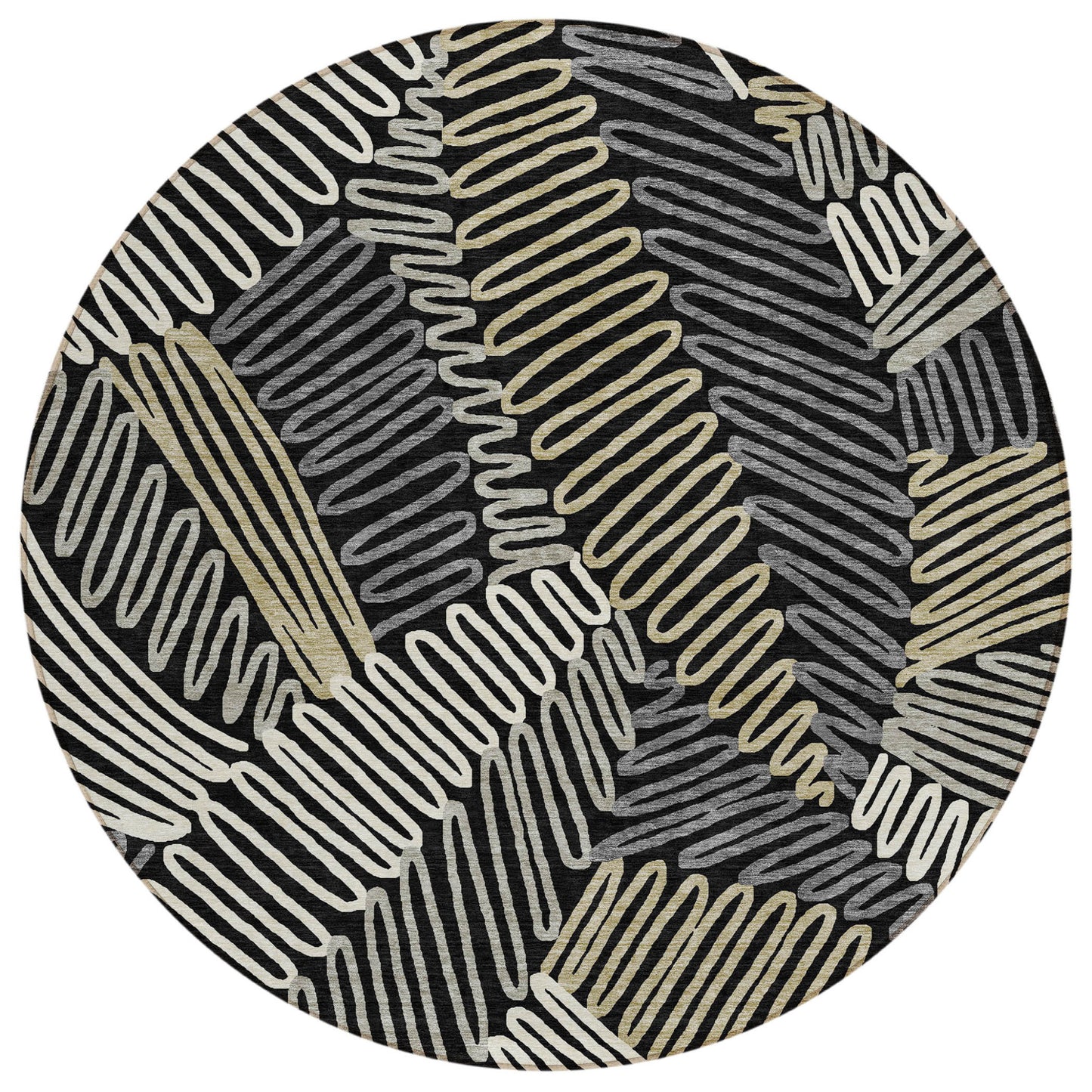 Tabselect Home Line 8' Black Gray And Ivory Round Floral Washable Indoor Outdoor Area Rug