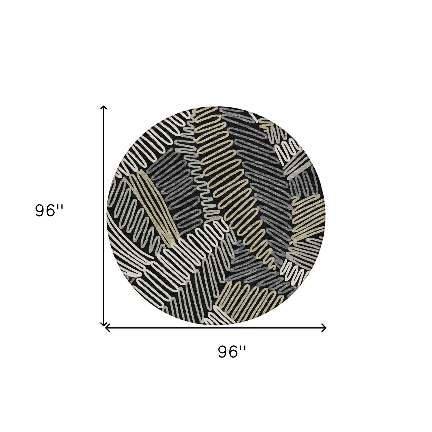 Tabselect Home Line 8' Black Gray And Ivory Round Floral Washable Indoor Outdoor Area Rug