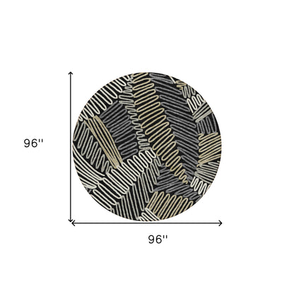 Tabselect Home Line 8' Black Gray And Ivory Round Floral Washable Indoor Outdoor Area Rug