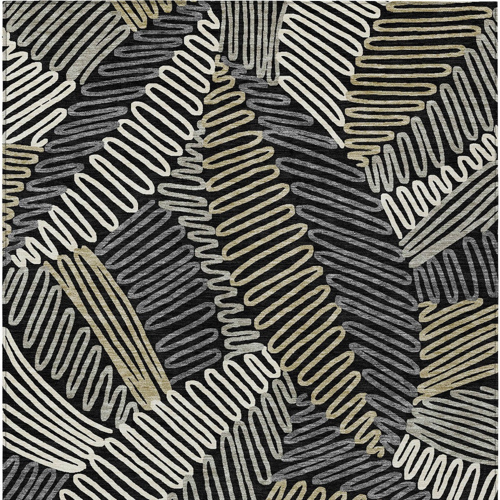 Tabselect Home Line 8' X 10' Black Gray And Ivory Floral Washable Indoor Outdoor Area Rug