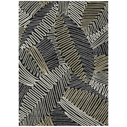 Tabselect Home Line 8' X 10' Black Gray And Ivory Floral Washable Indoor Outdoor Area Rug