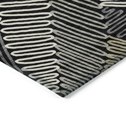 Tabselect Home Line 8' X 10' Black Gray And Ivory Floral Washable Indoor Outdoor Area Rug