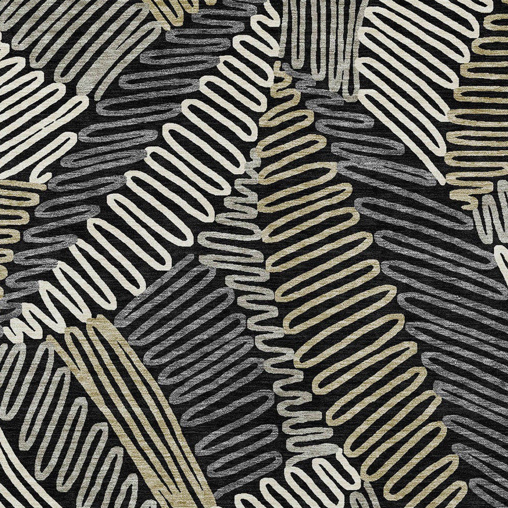 Tabselect Home Line 8' X 10' Black Gray And Ivory Floral Washable Indoor Outdoor Area Rug