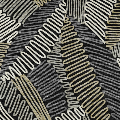 Tabselect Home Line 8' X 10' Black Gray And Ivory Floral Washable Indoor Outdoor Area Rug