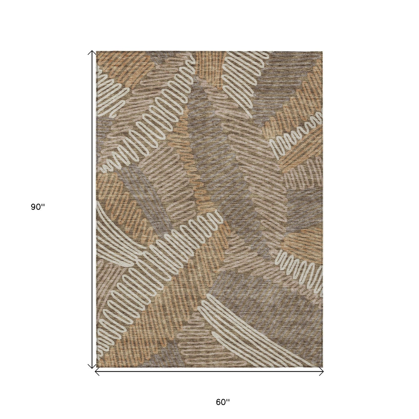 Tabselect Home Line 5' X 8' Brown And Ivory Floral Washable Indoor Outdoor Area Rug