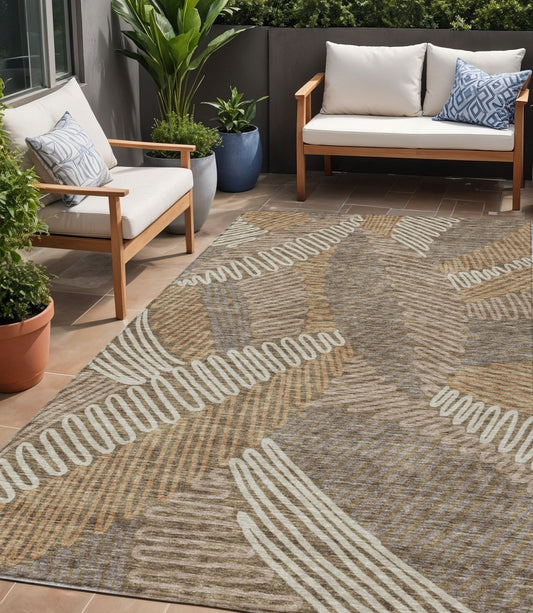 Tabselect Home Line 5' X 8' Brown And Ivory Floral Washable Indoor Outdoor Area Rug