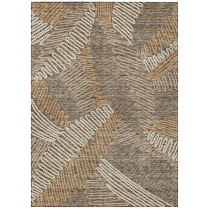 Tabselect Home Line 5' X 8' Brown And Ivory Floral Washable Indoor Outdoor Area Rug
