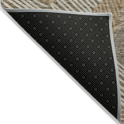 Tabselect Home Line 5' X 8' Brown And Ivory Floral Washable Indoor Outdoor Area Rug
