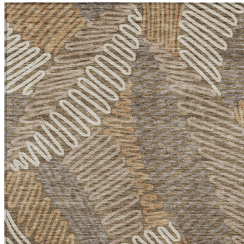 Tabselect Home Line 5' X 8' Brown And Ivory Floral Washable Indoor Outdoor Area Rug