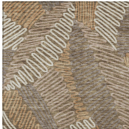 Tabselect Home Line 5' X 8' Brown And Ivory Floral Washable Indoor Outdoor Area Rug