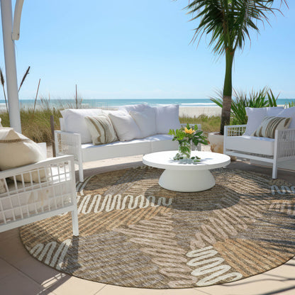 Tabselect Home Line 8' Brown And Ivory Round Floral Washable Indoor Outdoor Area Rug