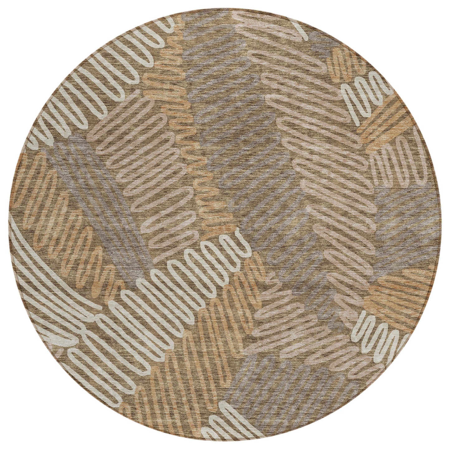 Tabselect Home Line 8' Brown And Ivory Round Floral Washable Indoor Outdoor Area Rug