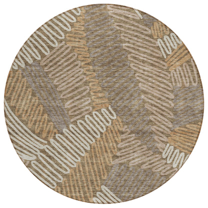 Tabselect Home Line 8' Brown And Ivory Round Floral Washable Indoor Outdoor Area Rug
