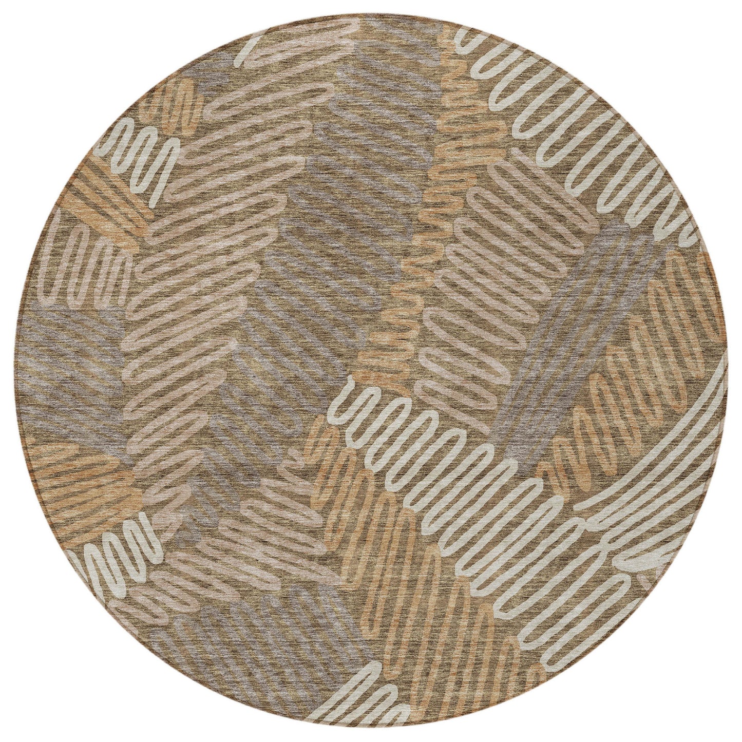 Tabselect Home Line 8' Brown And Ivory Round Floral Washable Indoor Outdoor Area Rug