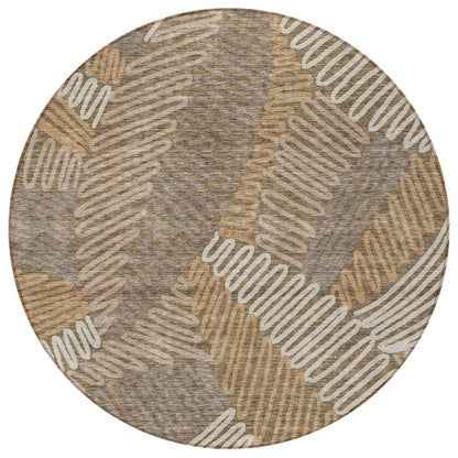 Tabselect Home Line 8' Brown And Ivory Round Floral Washable Indoor Outdoor Area Rug