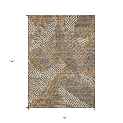 Tabselect Home Line 8' X 10' Brown And Ivory Floral Washable Indoor Outdoor Area Rug