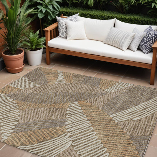 Tabselect Home Line 8' X 10' Brown And Ivory Floral Washable Indoor Outdoor Area Rug
