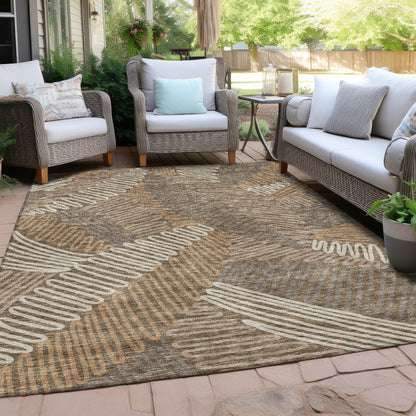 Tabselect Home Line 8' X 10' Brown And Ivory Floral Washable Indoor Outdoor Area Rug