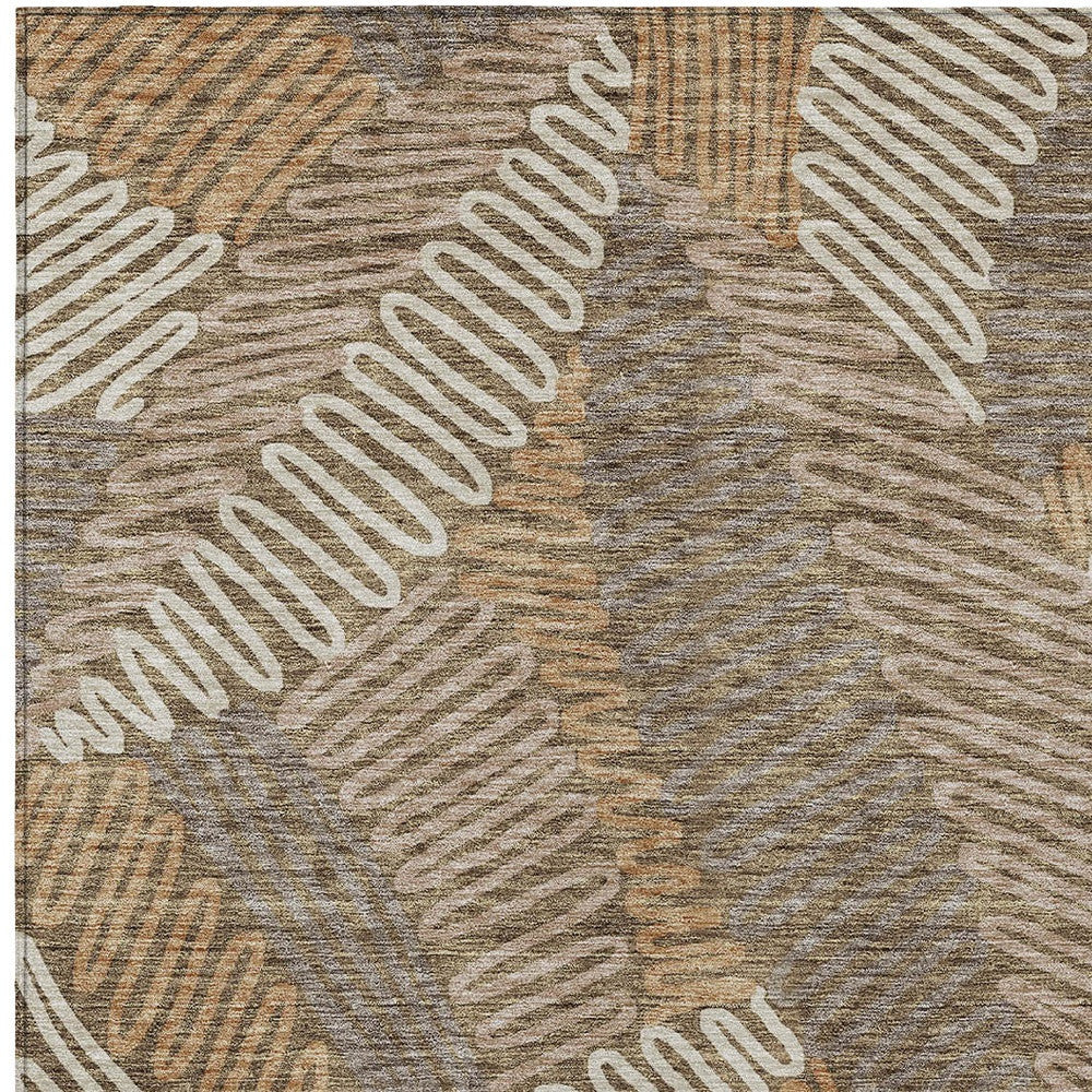 Tabselect Home Line 8' X 10' Brown And Ivory Floral Washable Indoor Outdoor Area Rug