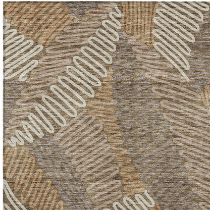 Tabselect Home Line 8' X 10' Brown And Ivory Floral Washable Indoor Outdoor Area Rug