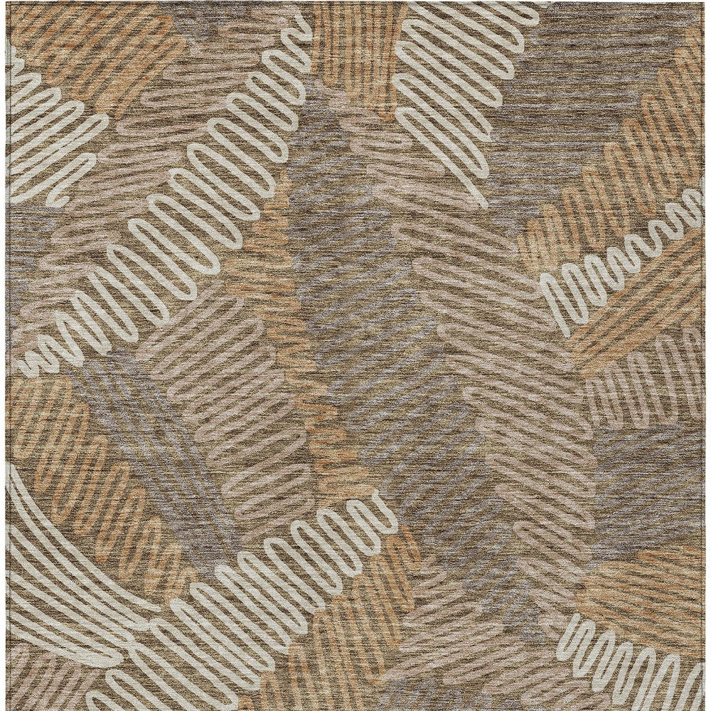 Tabselect Home Line 8' X 10' Brown And Ivory Floral Washable Indoor Outdoor Area Rug