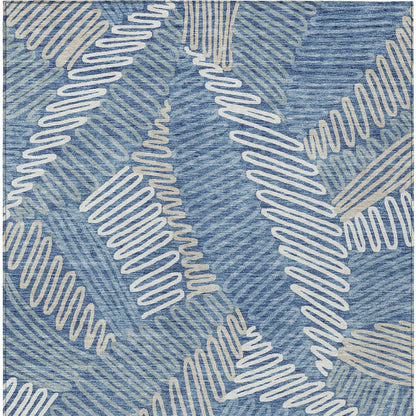 Tabselect Home Line 5' X 8' Blue Gray And Ivory Floral Washable Indoor Outdoor Area Rug