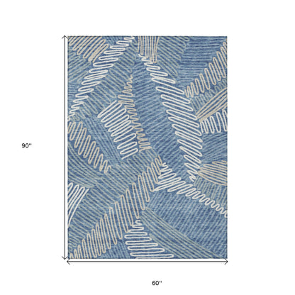 Tabselect Home Line 5' X 8' Blue Gray And Ivory Floral Washable Indoor Outdoor Area Rug
