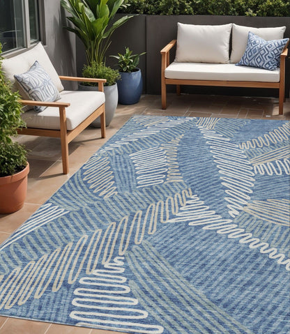 Tabselect Home Line 5' X 8' Blue Gray And Ivory Floral Washable Indoor Outdoor Area Rug