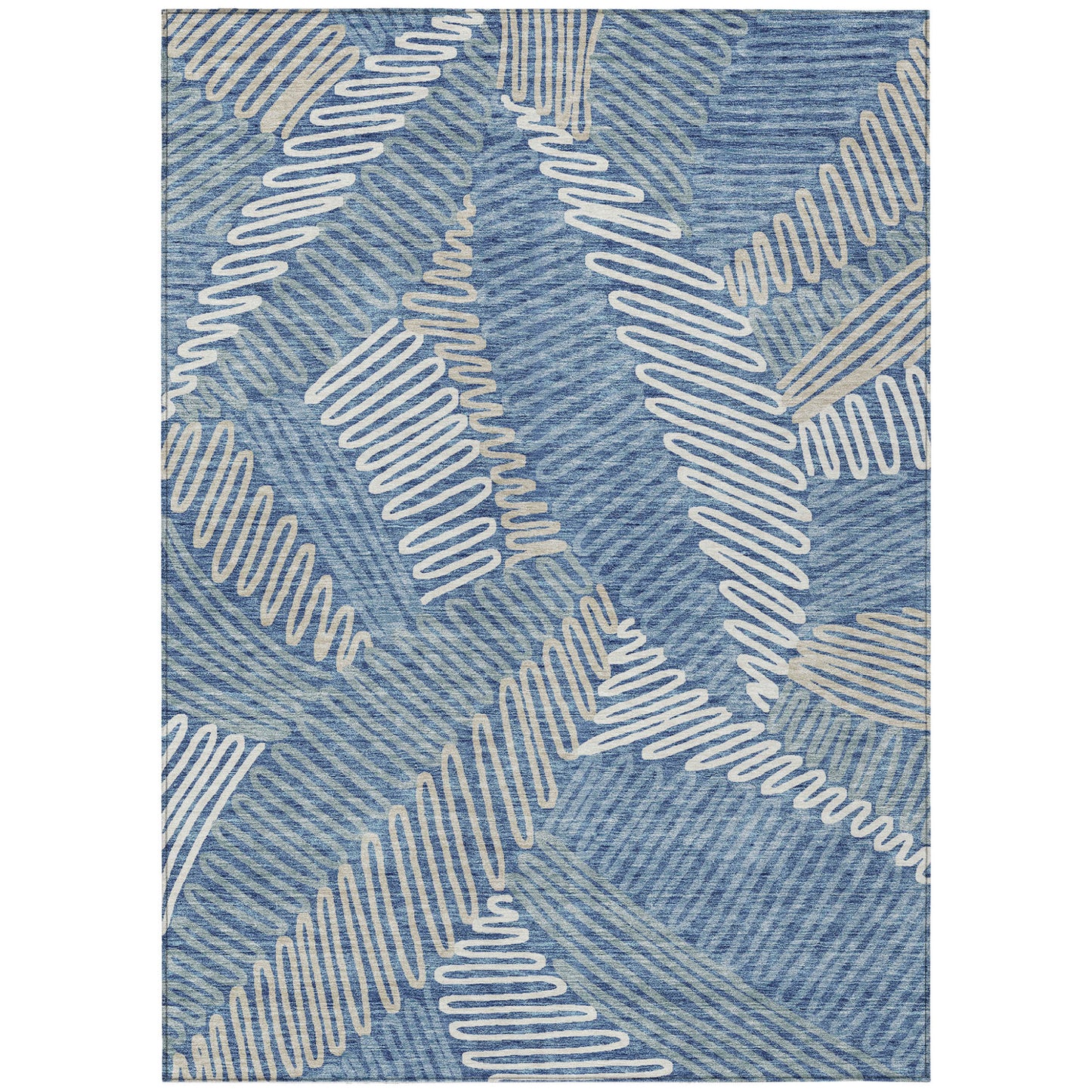 Tabselect Home Line 5' X 8' Blue Gray And Ivory Floral Washable Indoor Outdoor Area Rug