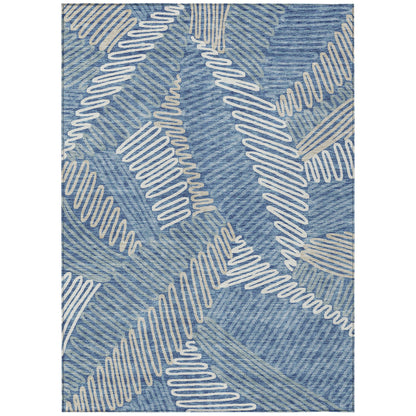 Tabselect Home Line 5' X 8' Blue Gray And Ivory Floral Washable Indoor Outdoor Area Rug