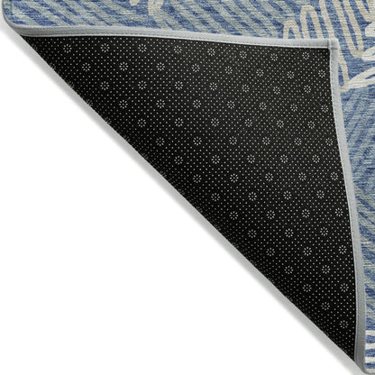 Tabselect Home Line 5' X 8' Blue Gray And Ivory Floral Washable Indoor Outdoor Area Rug