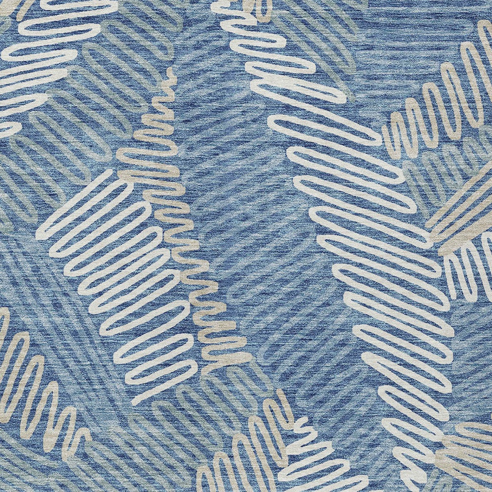 Tabselect Home Line 5' X 8' Blue Gray And Ivory Floral Washable Indoor Outdoor Area Rug
