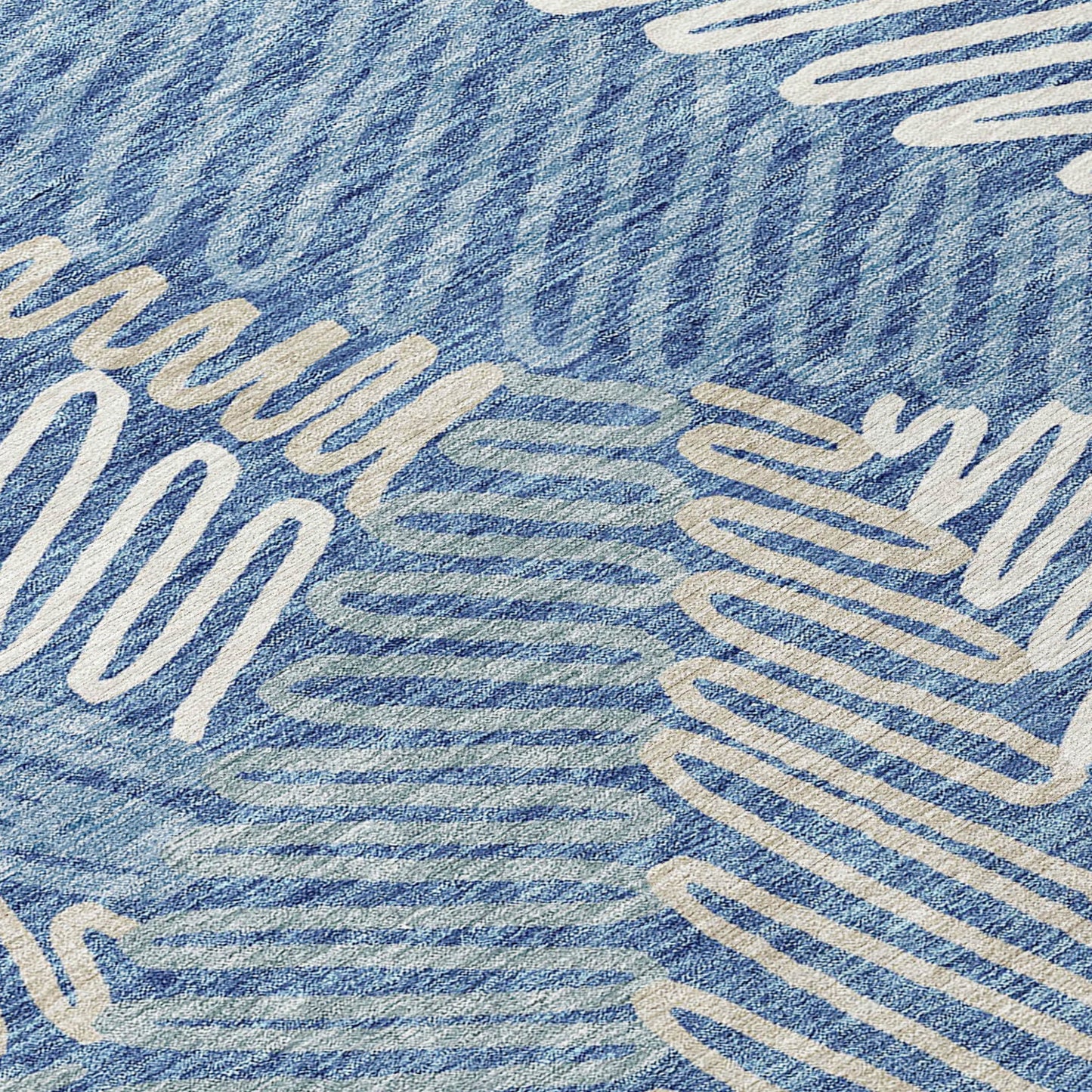 Tabselect Home Line 5' X 8' Blue Gray And Ivory Floral Washable Indoor Outdoor Area Rug