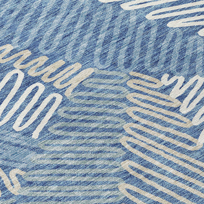 Tabselect Home Line 5' X 8' Blue Gray And Ivory Floral Washable Indoor Outdoor Area Rug