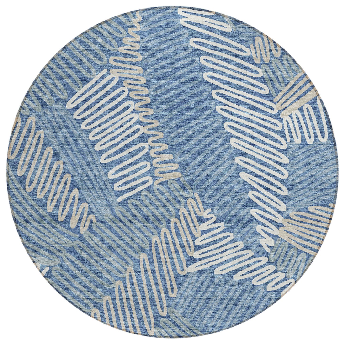 Tabselect Home Line 8' Blue Gray And Ivory Round Floral Washable Indoor Outdoor Area Rug