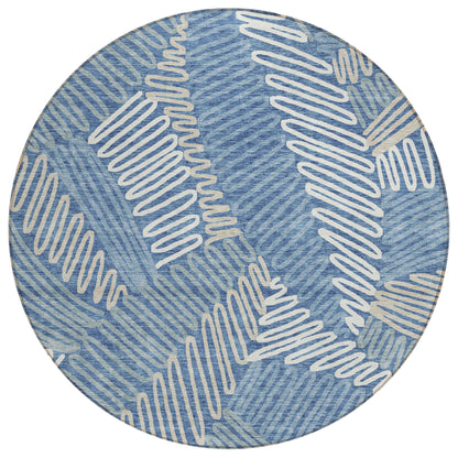 Tabselect Home Line 8' Blue Gray And Ivory Round Floral Washable Indoor Outdoor Area Rug