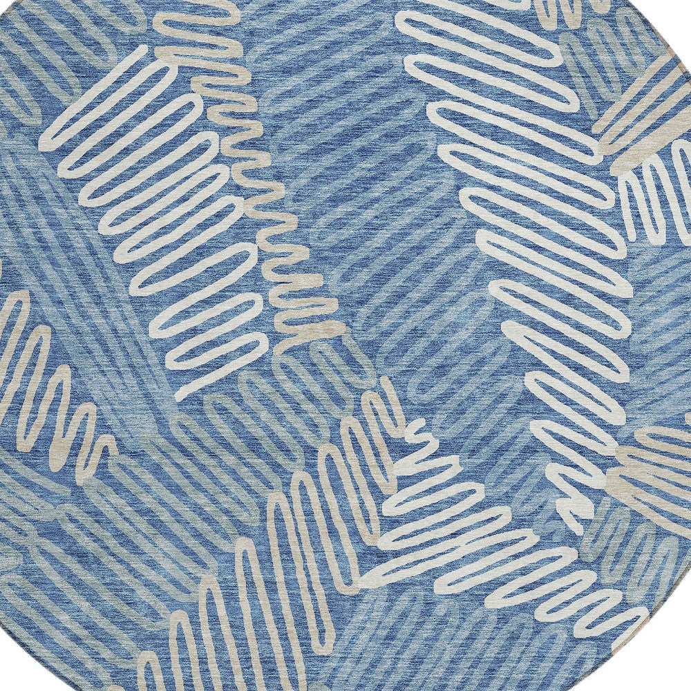 Tabselect Home Line 8' Blue Gray And Ivory Round Floral Washable Indoor Outdoor Area Rug