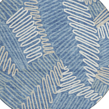 Tabselect Home Line 8' Blue Gray And Ivory Round Floral Washable Indoor Outdoor Area Rug