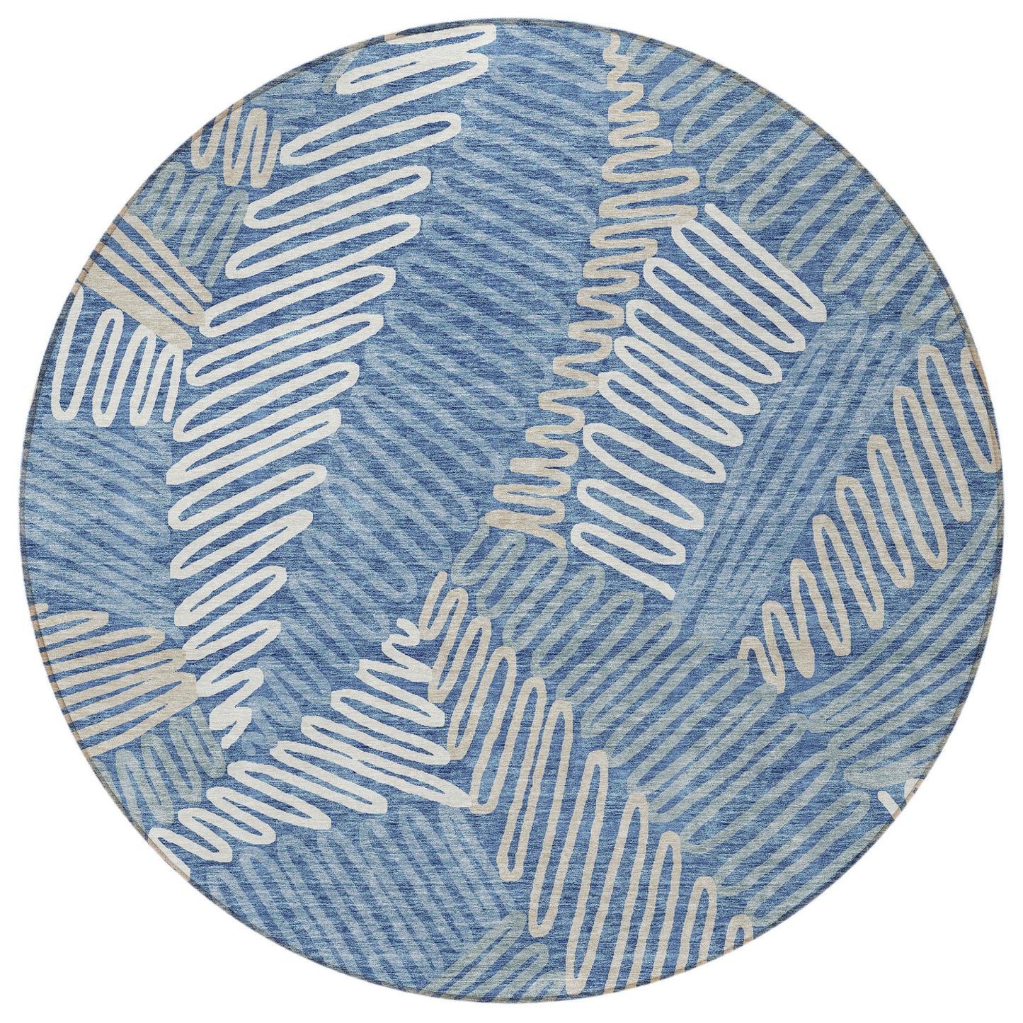 Tabselect Home Line 8' Blue Gray And Ivory Round Floral Washable Indoor Outdoor Area Rug