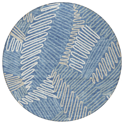 Tabselect Home Line 8' Blue Gray And Ivory Round Floral Washable Indoor Outdoor Area Rug