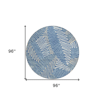 Tabselect Home Line 8' Blue Gray And Ivory Round Floral Washable Indoor Outdoor Area Rug