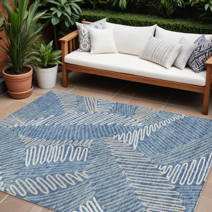 Tabselect Home Line 8' X 10' Blue Gray And Ivory Floral Washable Indoor Outdoor Area Rug