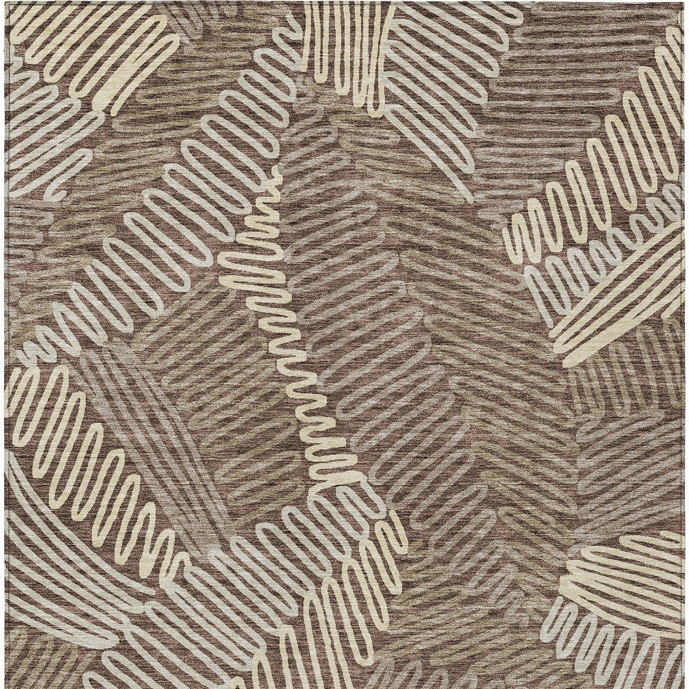 Tabselect Home Line 5' X 8' Chocolate And Ivory Floral Washable Indoor Outdoor Area Rug