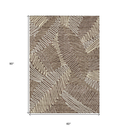 Tabselect Home Line 5' X 8' Chocolate And Ivory Floral Washable Indoor Outdoor Area Rug